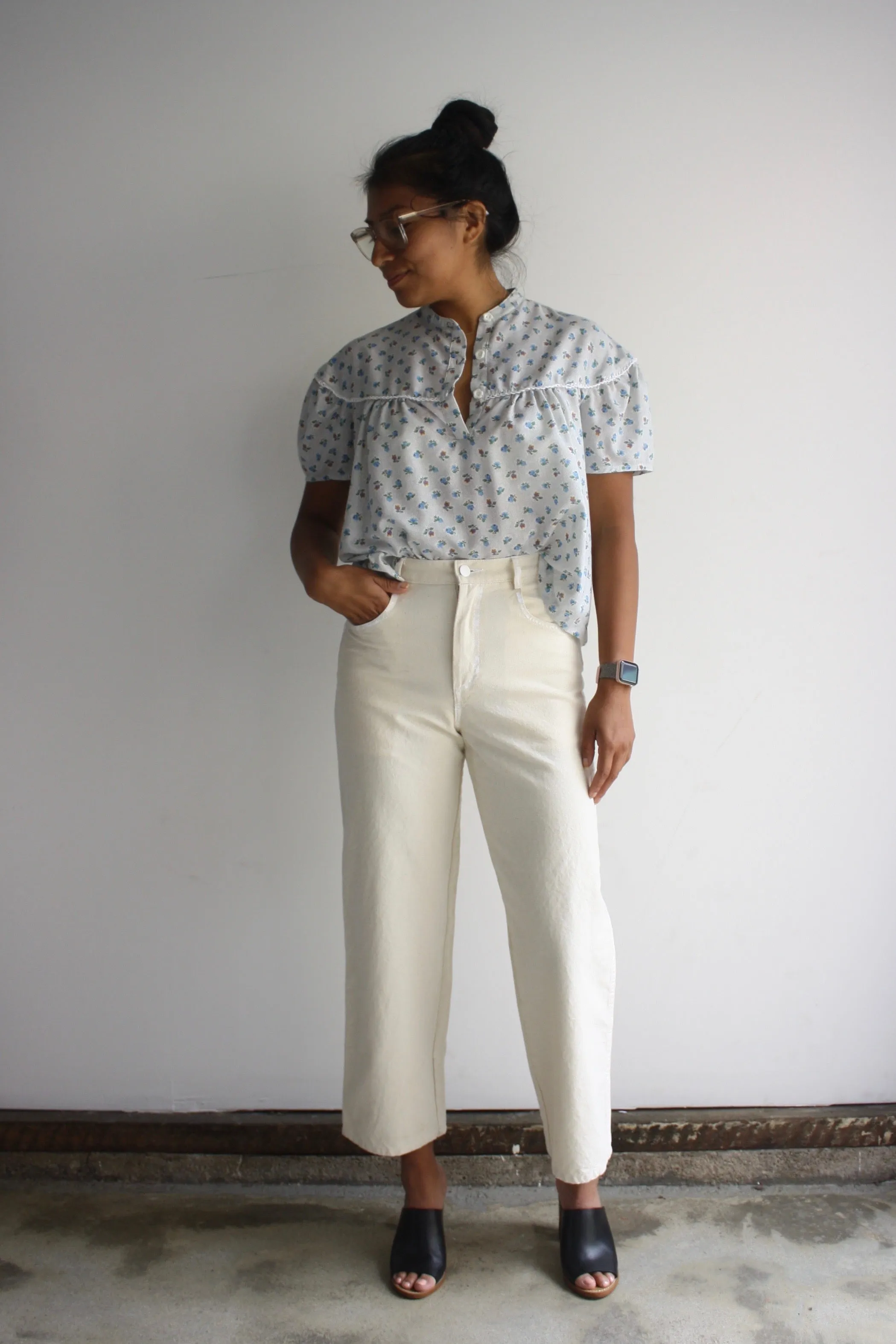 Addie Blouse - Baby Blue/Pindot Floral