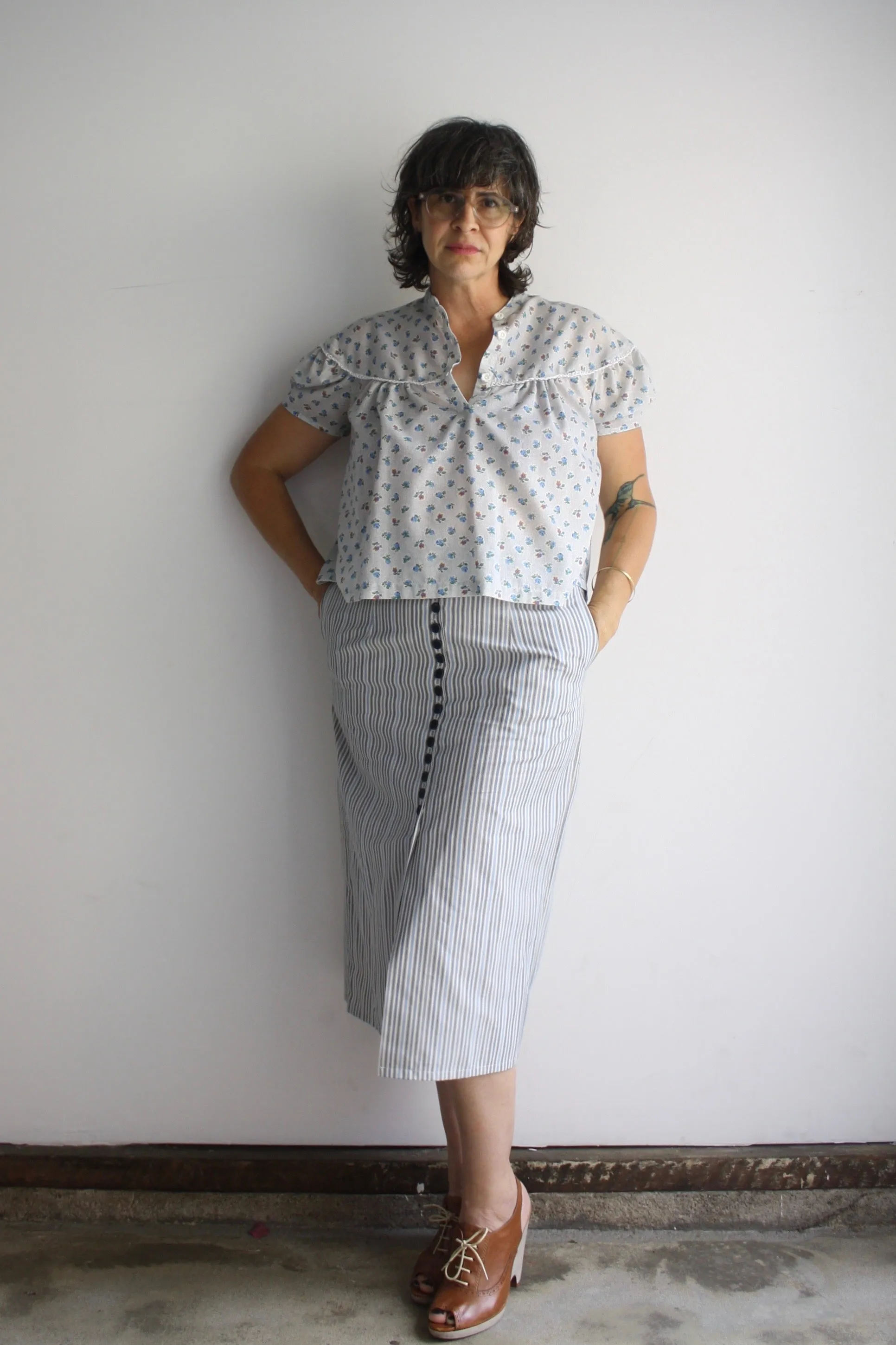 Addie Blouse - Baby Blue/Pindot Floral