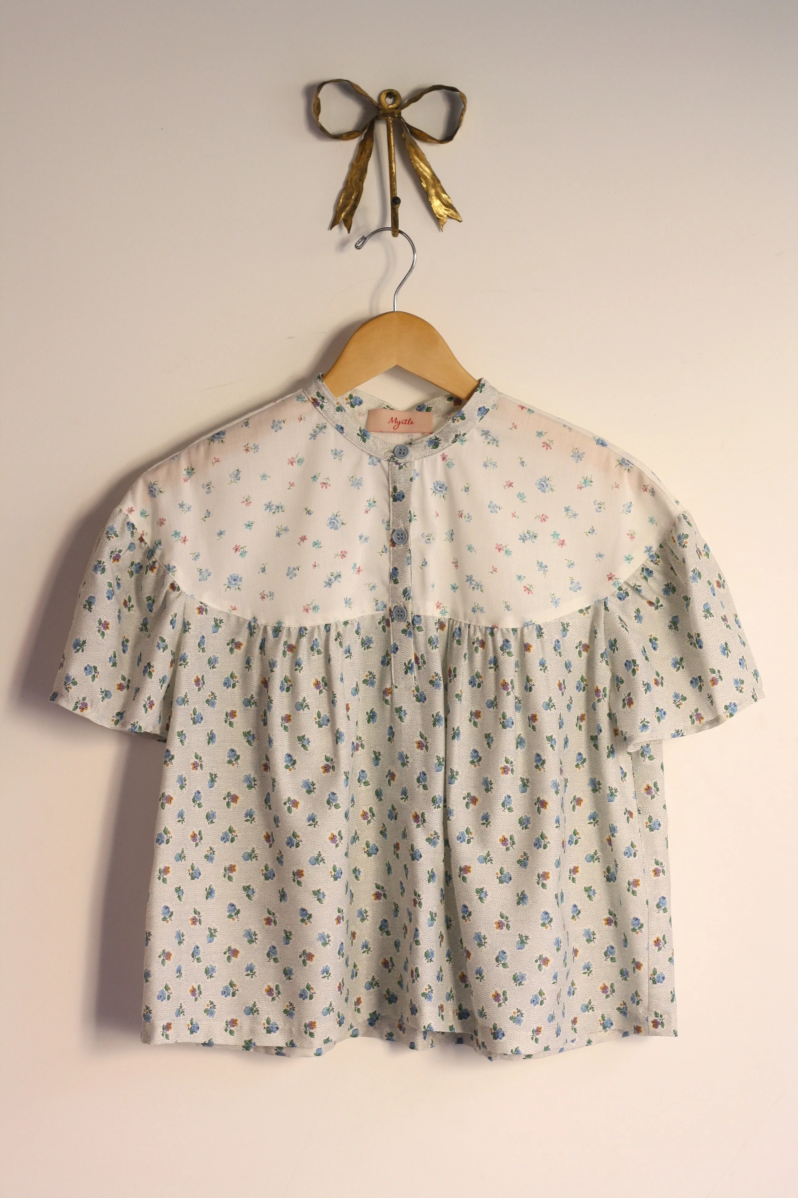 Addie Blouse - Baby Blue/Pindot Floral