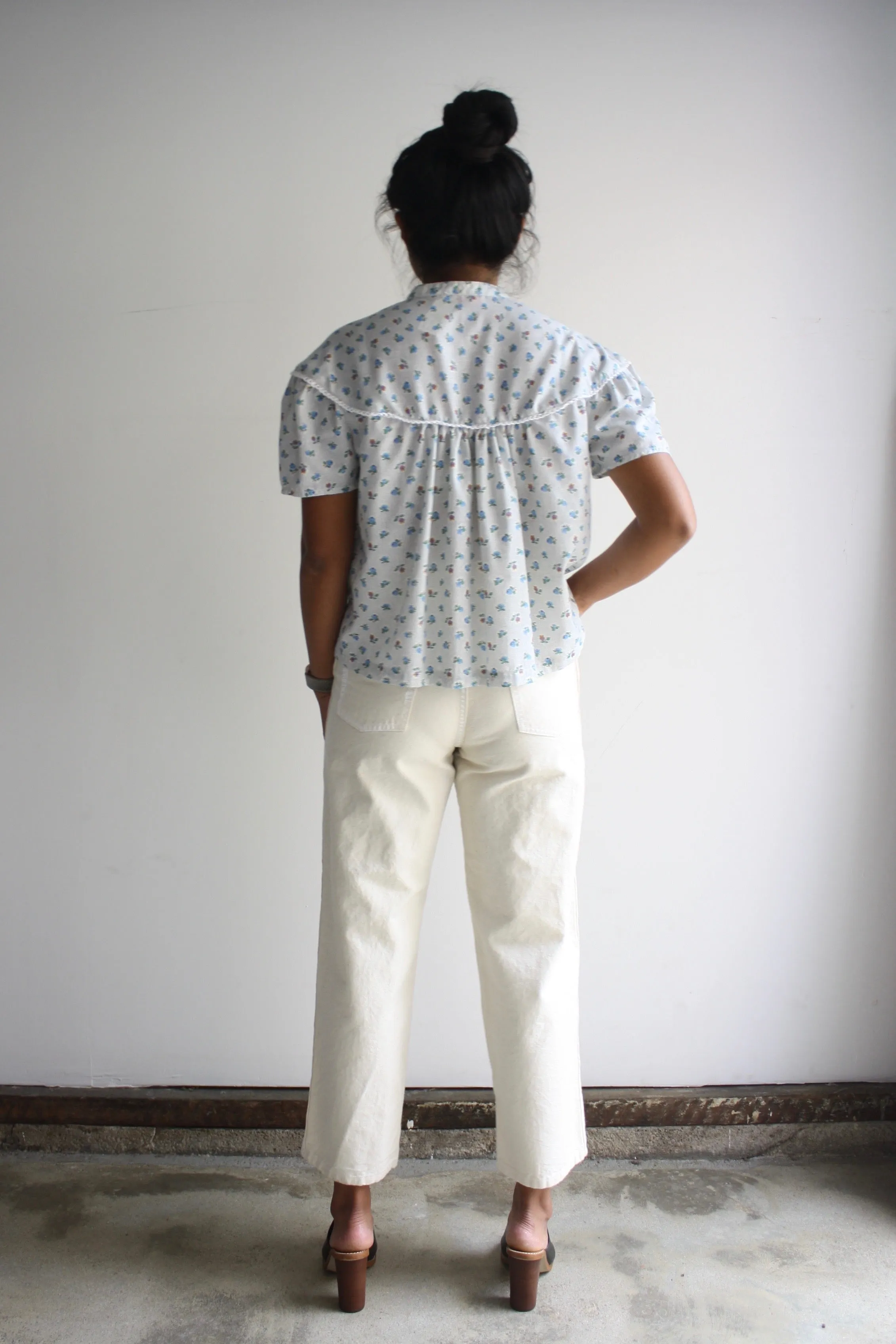 Addie Blouse - Baby Blue/Pindot Floral