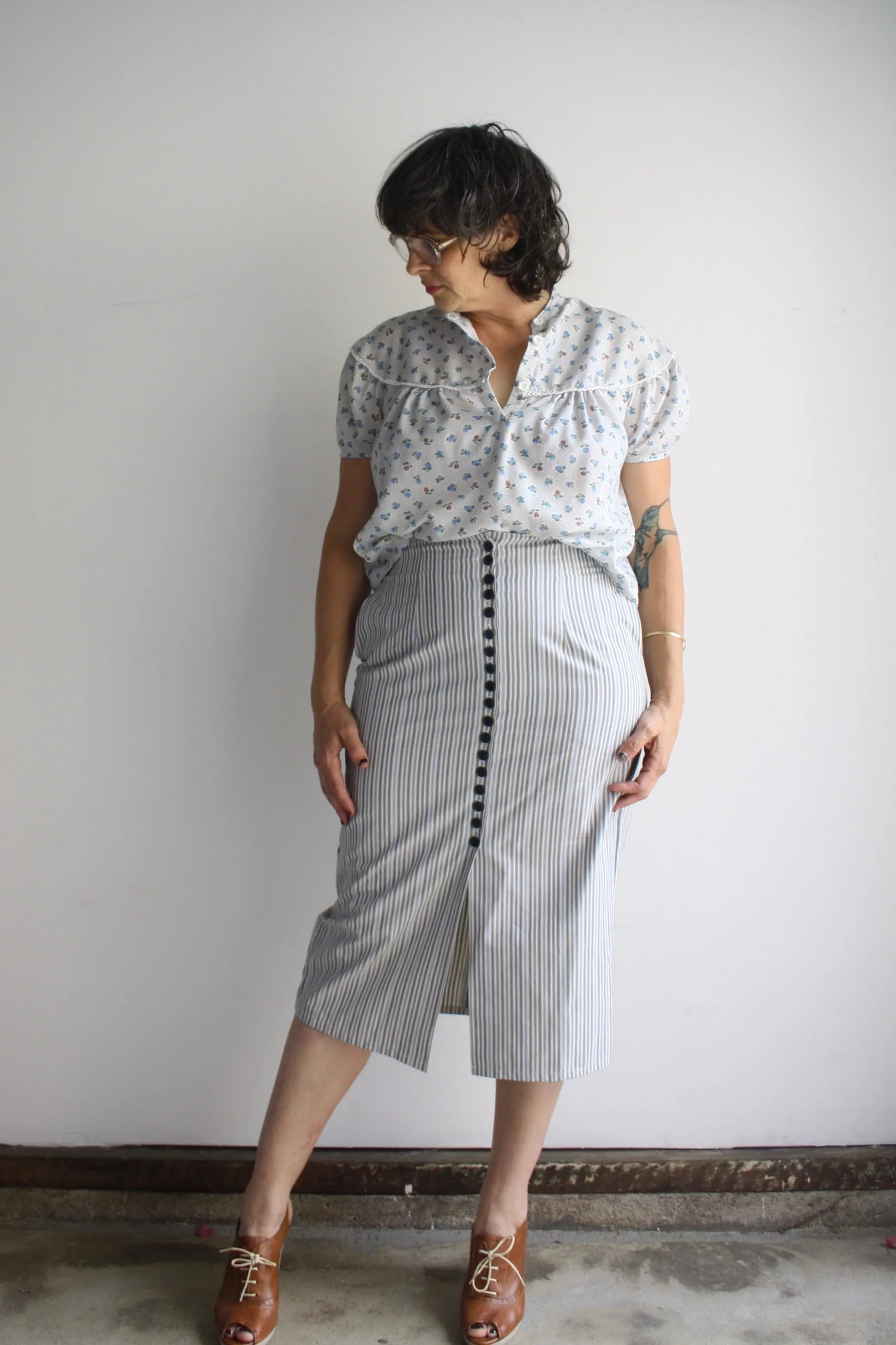 Addie Blouse - Baby Blue/Pindot Floral