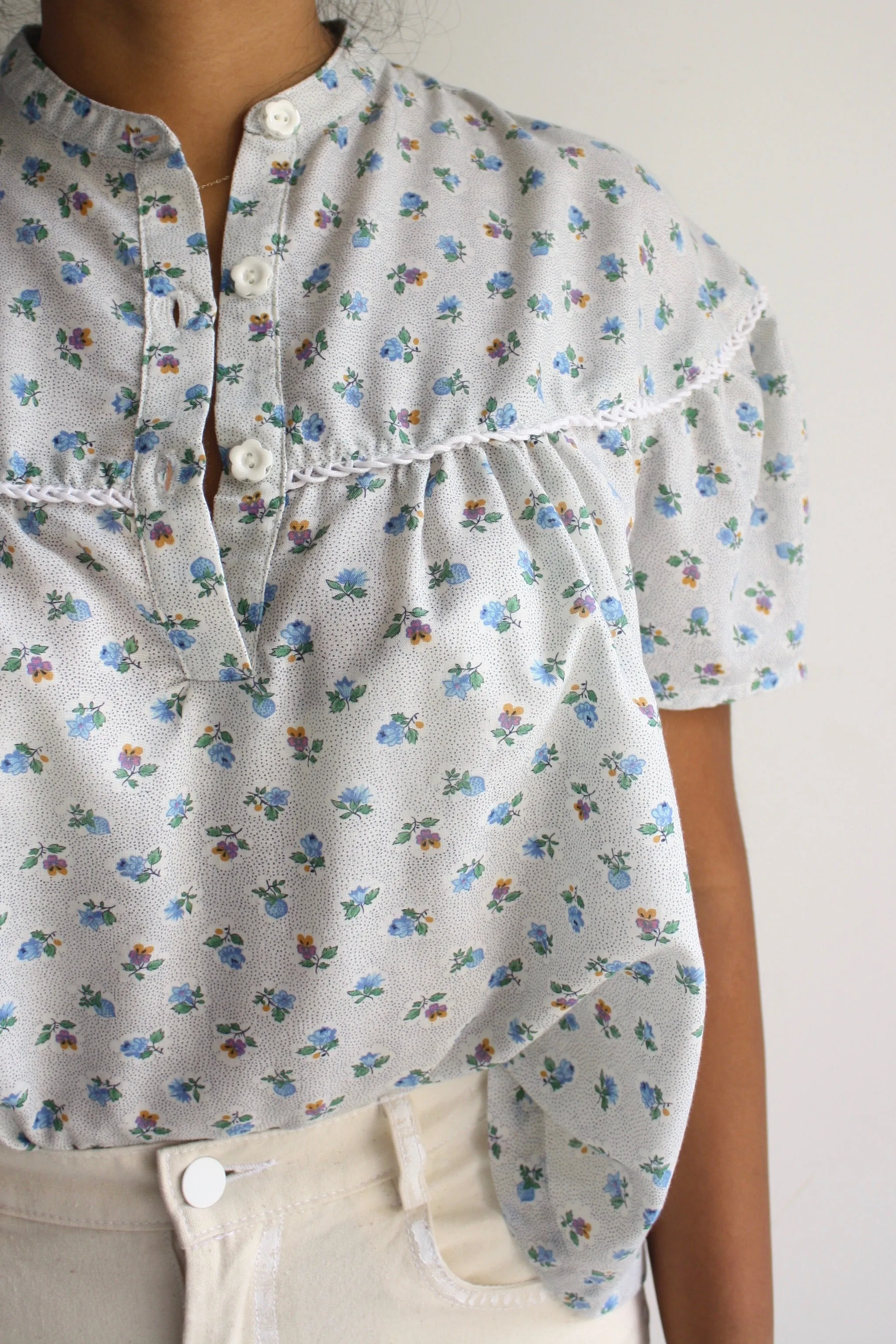 Addie Blouse - Baby Blue/Pindot Floral
