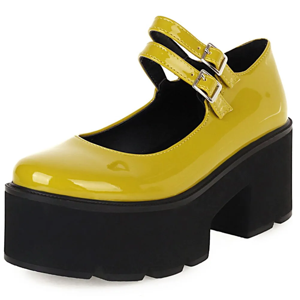 Amozae- Girls Autumn School Shoes Woman Fashion Marry Jane Pumps Women Round Toe Platform Chunky High Heel Shoes Woman Heart-shaped