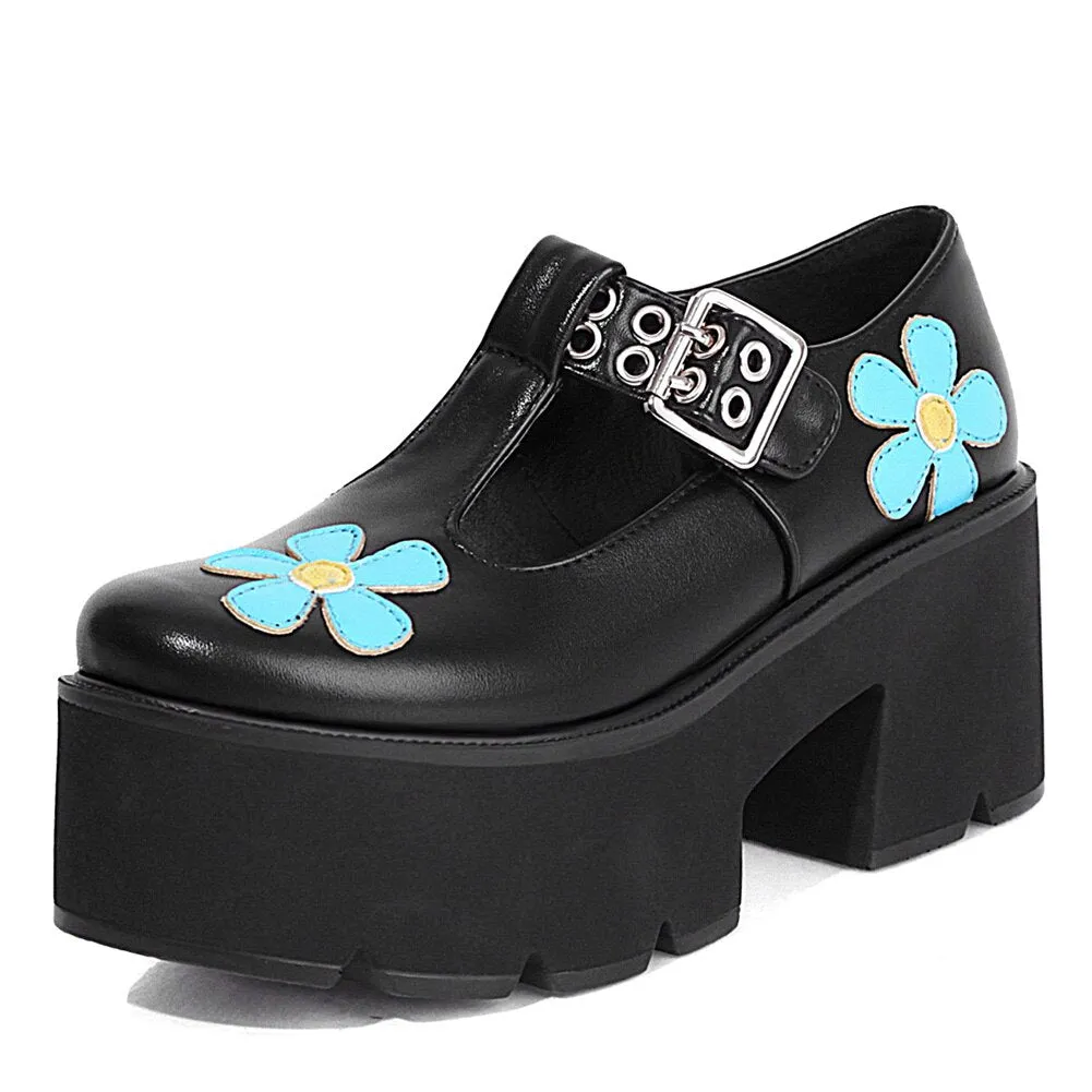 Amozae- Girls Autumn School Shoes Woman Fashion Marry Jane Pumps Women Round Toe Platform Chunky High Heel Shoes Woman Heart-shaped
