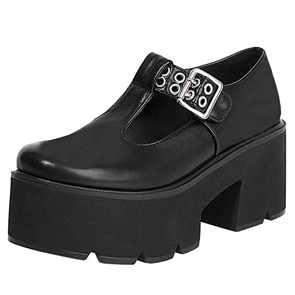 Amozae- Girls Autumn School Shoes Woman Fashion Marry Jane Pumps Women Round Toe Platform Chunky High Heel Shoes Woman Heart-shaped