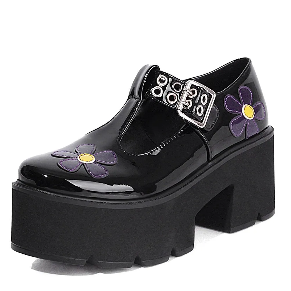 Amozae- Girls Autumn School Shoes Woman Fashion Marry Jane Pumps Women Round Toe Platform Chunky High Heel Shoes Woman Heart-shaped