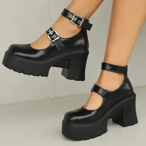 AMOZAE- - Gothic Chunky Platform Pumps for Women Super High Heels Ankle Strap