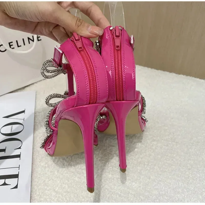 Amozae-Luxury Rhinestones Butterfly Sandals Women Pumps Sexy Sling Back Thin Heels Gladiator Sandal Summer Crystal Party Heeled Sandals
