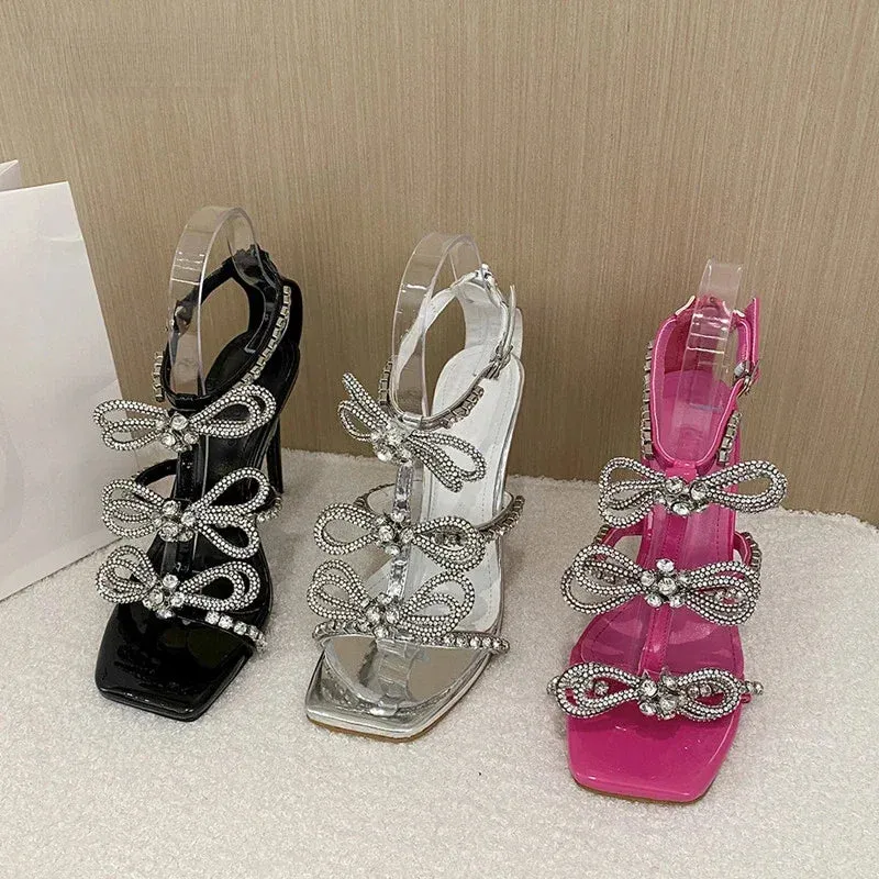 Amozae-Luxury Rhinestones Butterfly Sandals Women Pumps Sexy Sling Back Thin Heels Gladiator Sandal Summer Crystal Party Heeled Sandals