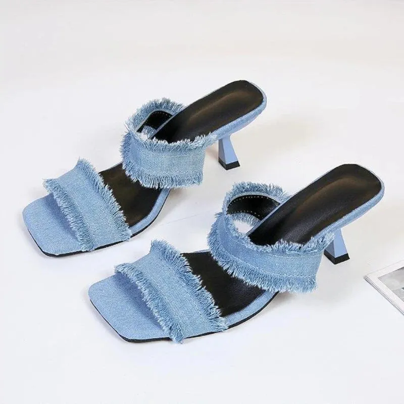 Amozae-Metal Chain Transparently Slipper Women High Heel Sandals 2023 Summer New Open Toe Slides Women Rome Cowboys Designer Sandals