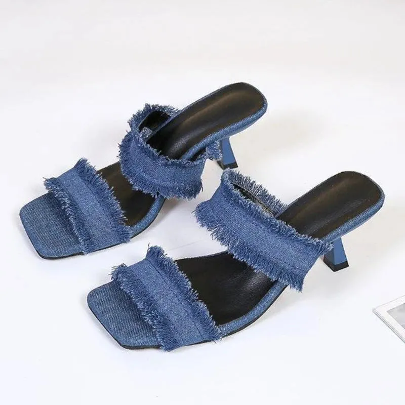 Amozae-Metal Chain Transparently Slipper Women High Heel Sandals 2023 Summer New Open Toe Slides Women Rome Cowboys Designer Sandals