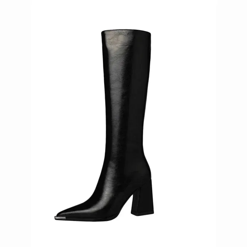 Amozae-Pointed Toe Women High Boots Fashion Side Zippers Long Booties Ladies Elegant Party High Heel Shoes Winter Women's Footwear