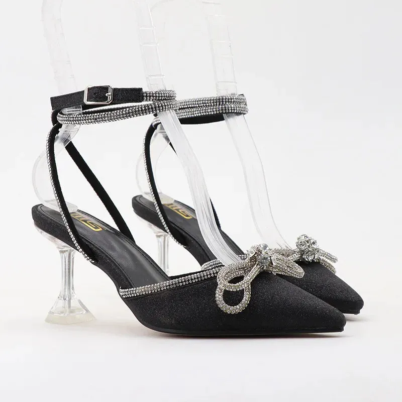 Amozae-Rhinestone Luxury High Heeled Sandals Women's New Summer Pointed Toe Elegant Office Women's Shoes Fashion Gold Party Dress Shoes
