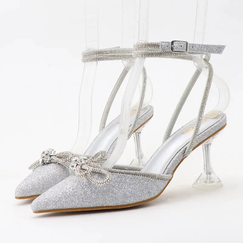 Amozae-Rhinestone Luxury High Heeled Sandals Women's New Summer Pointed Toe Elegant Office Women's Shoes Fashion Gold Party Dress Shoes