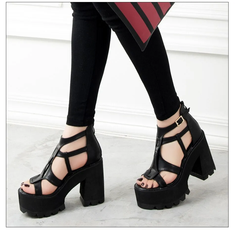 Amozae  Rome Gladiator Women Shoes New Summer Sandals Thick Bottom Hollow Out Ankle Strap Comfortable Party Sandals Top Quality