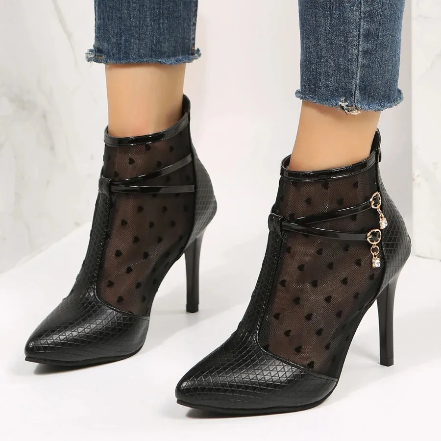 Amozae-Thin High Heel Ankle Boots Women Pointed Toe Snake Print Sexy Short Boots Skintight Black New 2023 Winter Boots Plus Size 42