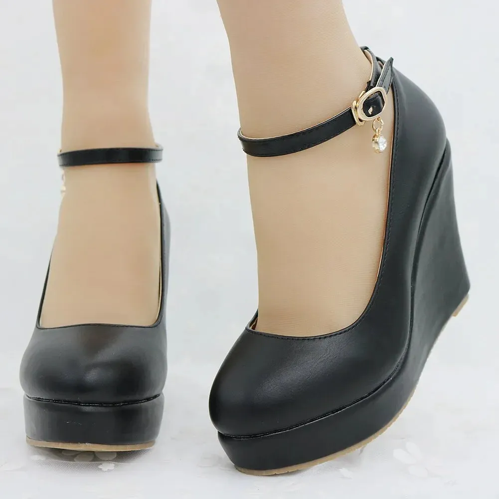 Amozae-Wedge Mary Jane Women Pumps 2024 Trend High Heels Black Chunky Lolita Single Shoe PU Leather Leisure Comfy Platform Shoes Female