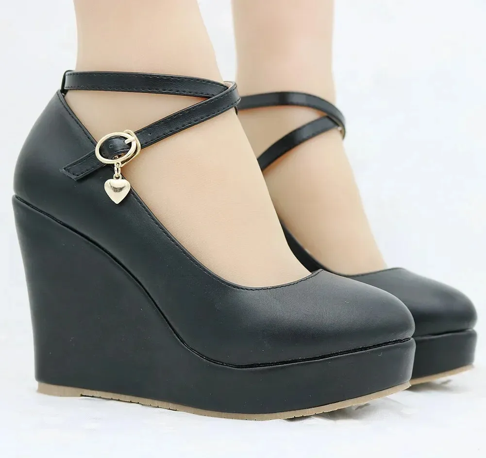 Amozae-Wedge Mary Jane Women Pumps 2024 Trend High Heels Black Chunky Lolita Single Shoe PU Leather Leisure Comfy Platform Shoes Female