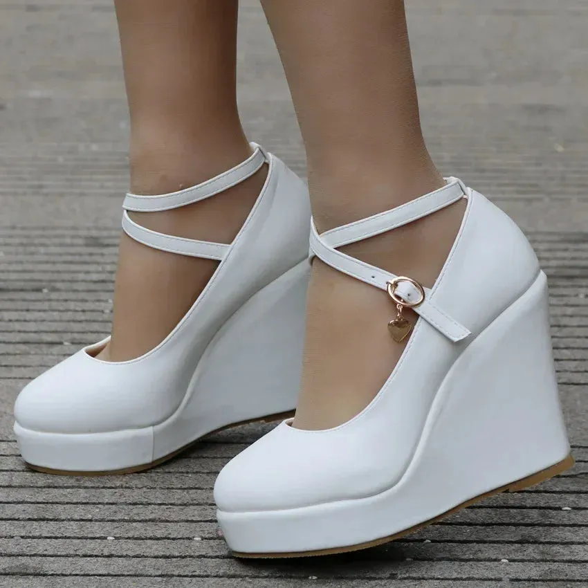 Amozae-Wedge Mary Jane Women Pumps 2024 Trend High Heels Black Chunky Lolita Single Shoe PU Leather Leisure Comfy Platform Shoes Female