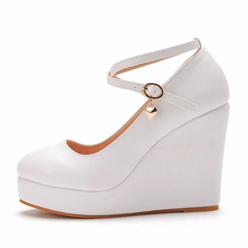 Amozae-Wedge Mary Jane Women Pumps 2024 Trend High Heels Black Chunky Lolita Single Shoe PU Leather Leisure Comfy Platform Shoes Female