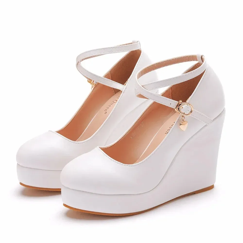Amozae-Wedge Mary Jane Women Pumps 2024 Trend High Heels Black Chunky Lolita Single Shoe PU Leather Leisure Comfy Platform Shoes Female
