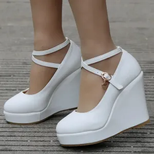 Amozae-Wedge Mary Jane Women Pumps 2024 Trend High Heels Black Chunky Lolita Single Shoe PU Leather Leisure Comfy Platform Shoes Female