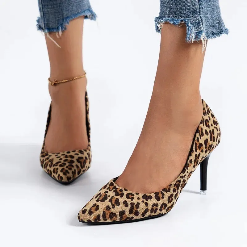 Amozae-Women's Shoes 2024 Brand Slip-on Women's High Heels Fashion Leopard Print Office and Career Sexy Pointed Toe Heels Women Zapatos