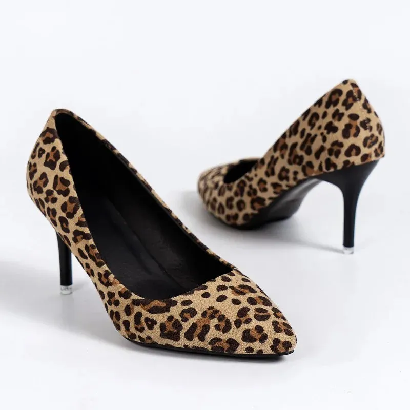 Amozae-Women's Shoes 2024 Brand Slip-on Women's High Heels Fashion Leopard Print Office and Career Sexy Pointed Toe Heels Women Zapatos