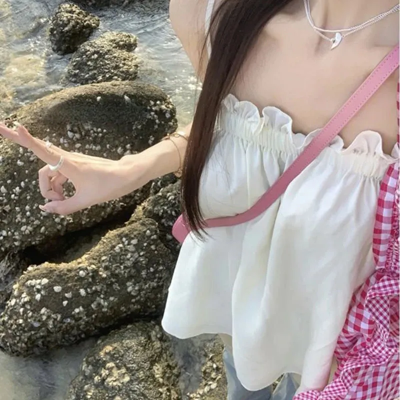 Camis Women Loose Sweet Tender Summer Princess Backless Casual Tops All-match Solid Ulzzang Aesthetic Girlish Clothing Students