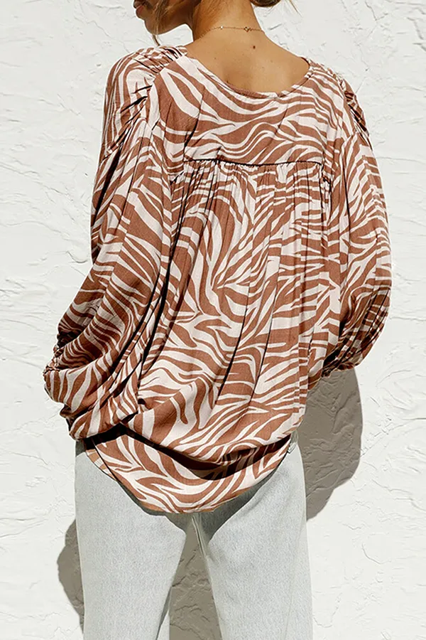 Casual Animal Print Split Joint Asymmetrical V Neck Tops