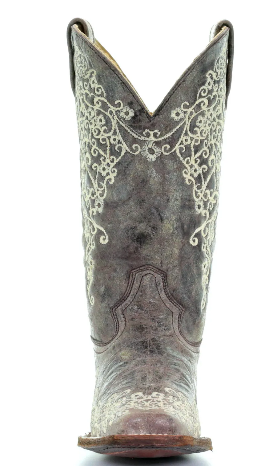CORRAL WOMEN'S BROWN CRATER BONE EMBROIDERY SQUARE TOE BOOT- A2663