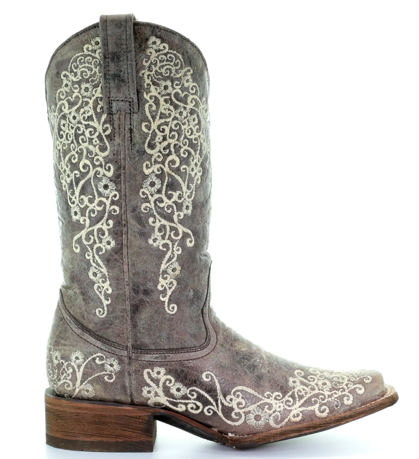 CORRAL WOMEN'S BROWN CRATER BONE EMBROIDERY SQUARE TOE BOOT- A2663