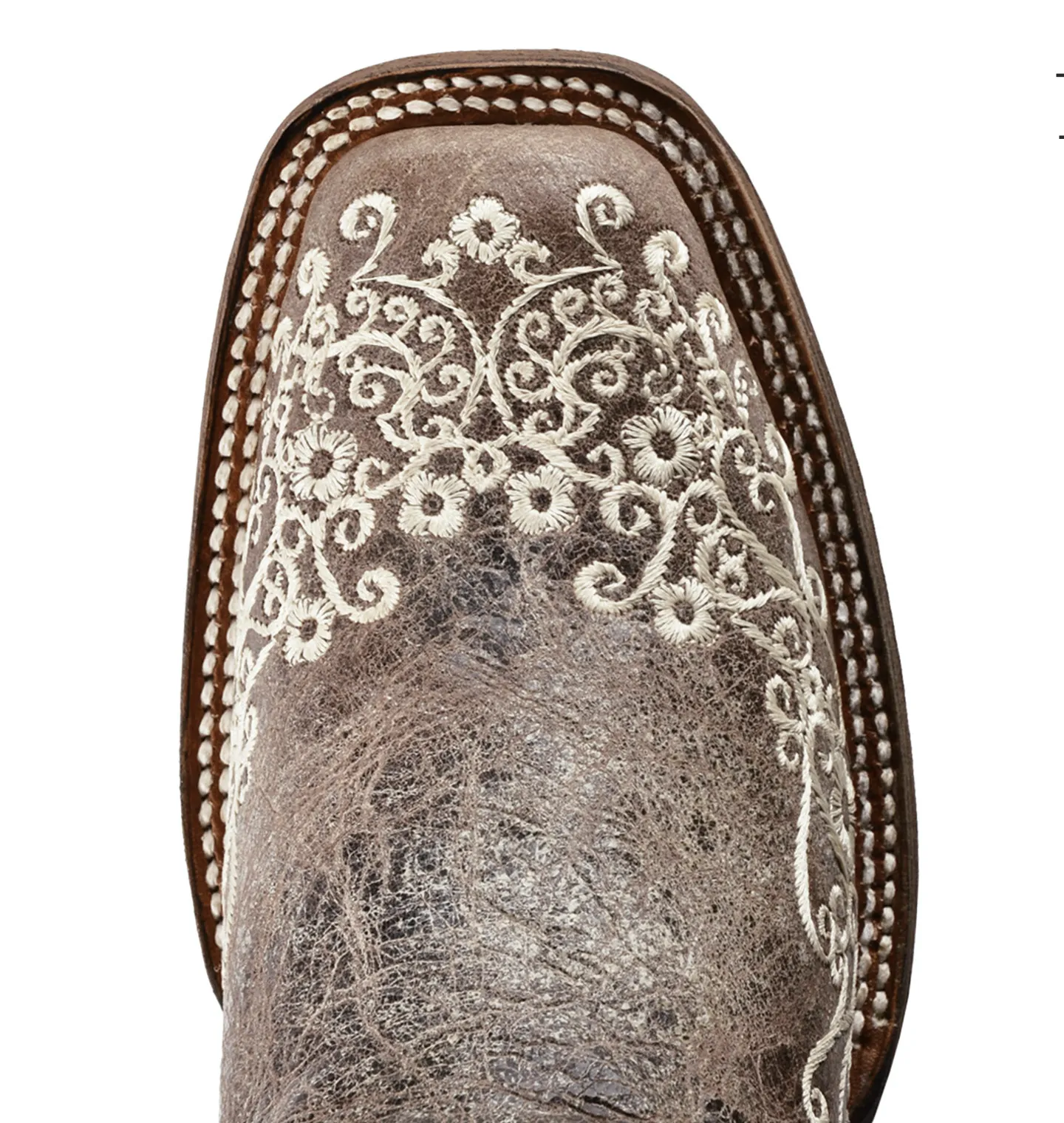 CORRAL WOMEN'S BROWN CRATER BONE EMBROIDERY SQUARE TOE BOOT- A2663