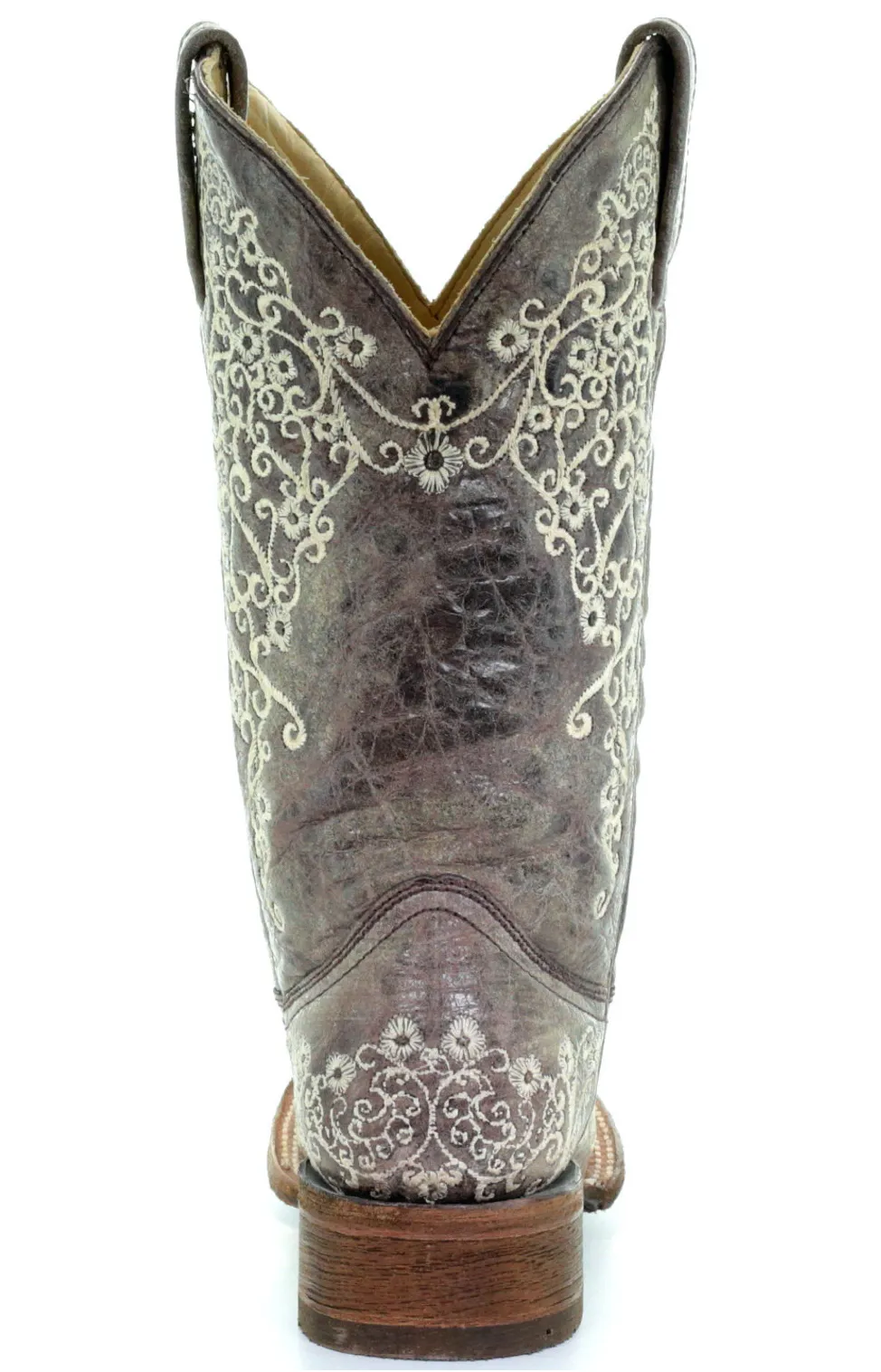 CORRAL WOMEN'S BROWN CRATER BONE EMBROIDERY SQUARE TOE BOOT- A2663