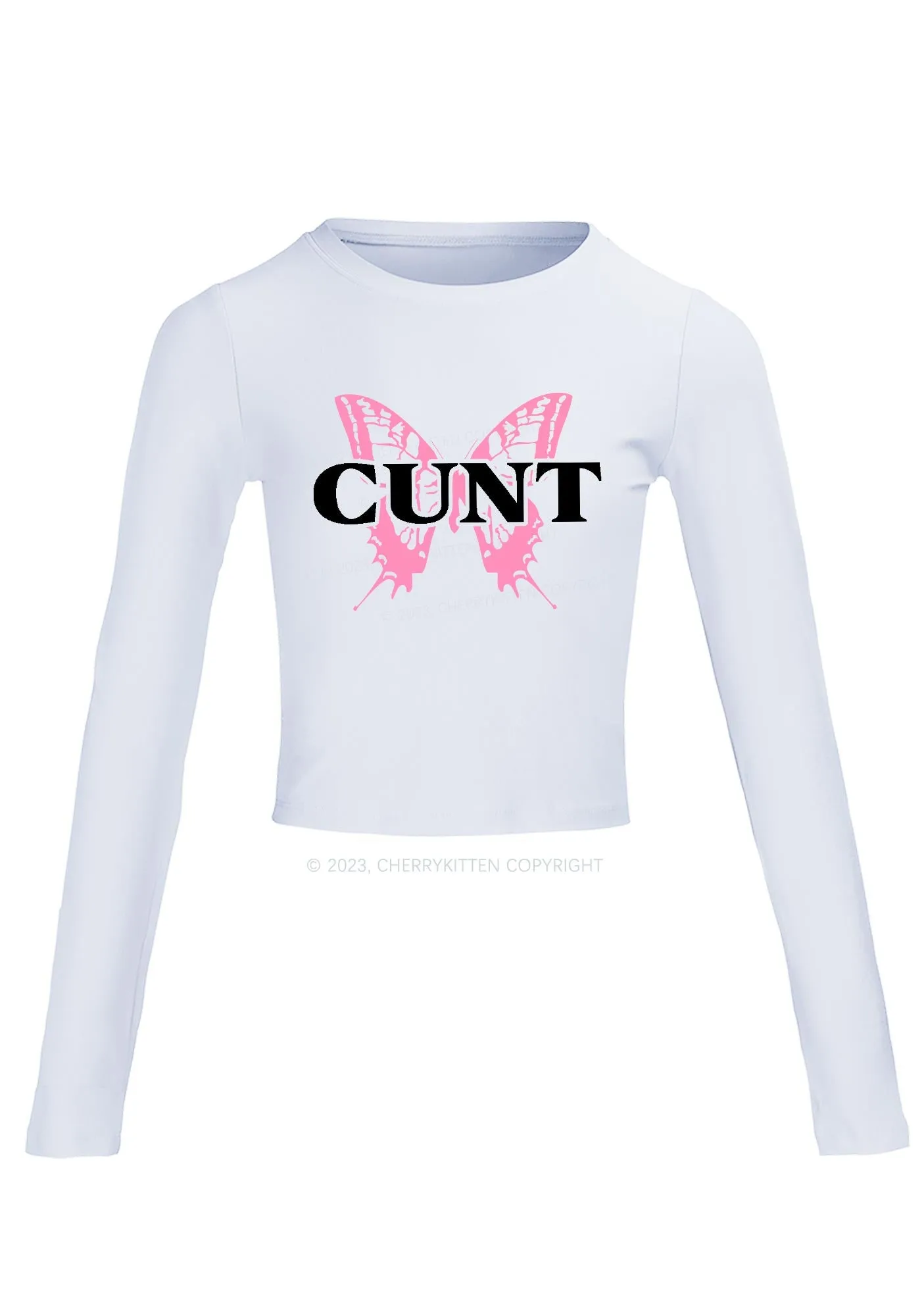 Cunt Butterfly Long Sleeve Crop Top Cherrykitten
