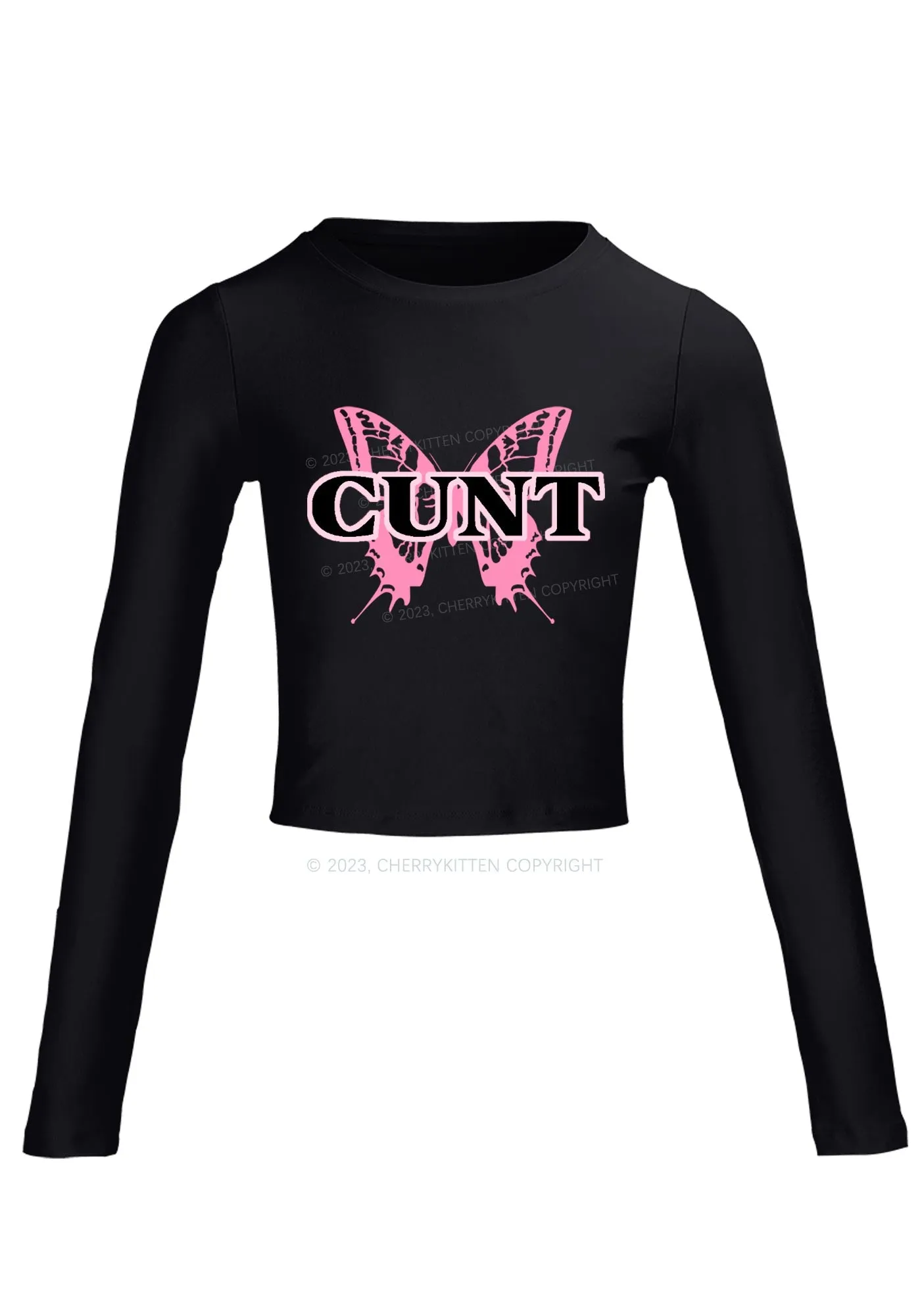 Cunt Butterfly Long Sleeve Crop Top Cherrykitten