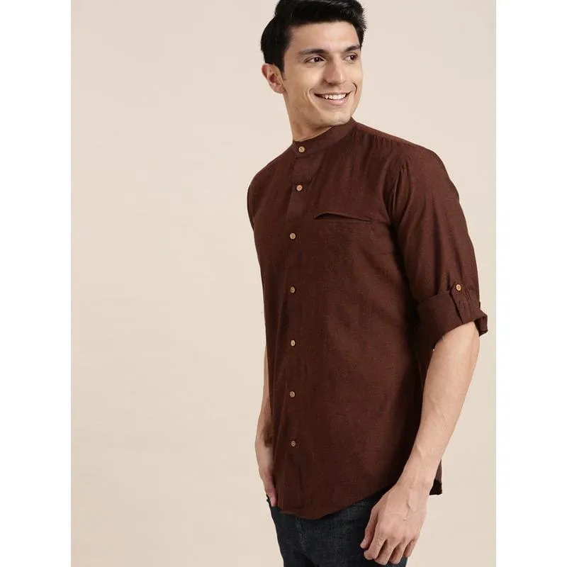 Dark Brown Men Cotton Full Shirt