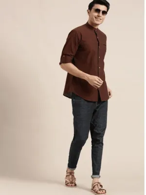 Dark Brown Men Cotton Full Shirt