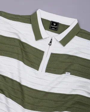 Eclair Green Knitted Cotton Zipper Polo T-Shirt