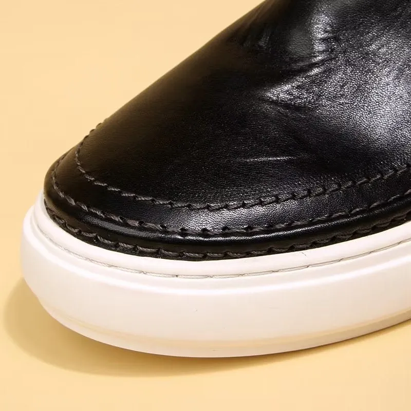 Elegant Leather Slip On High End Sneakers