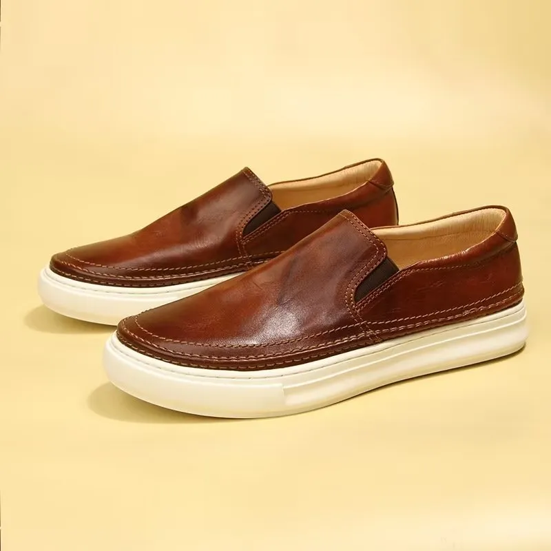 Elegant Leather Slip On High End Sneakers