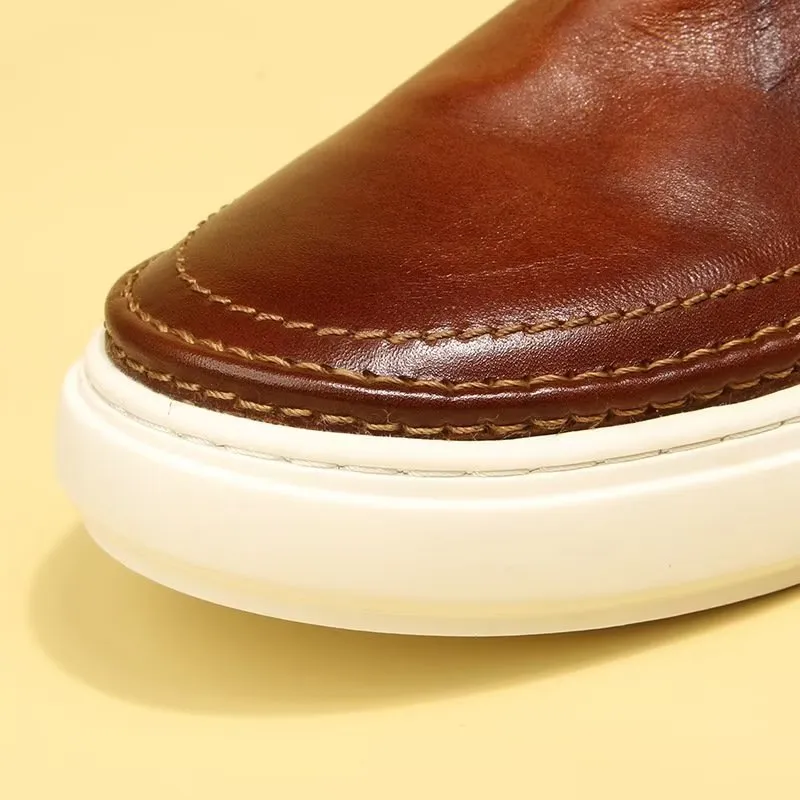 Elegant Leather Slip On High End Sneakers