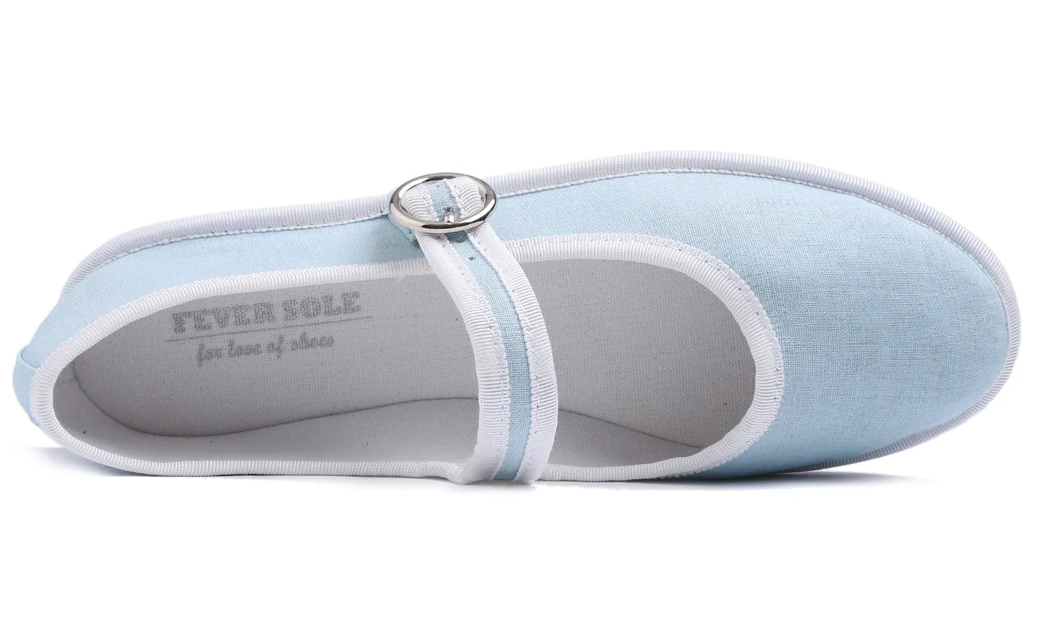 Feversole Women's Soft Breathable Mary Jane Memory Foam Cushioned Comfort Round Toe Metal Buckle Flats Walking Shoes Light Blue Canvas