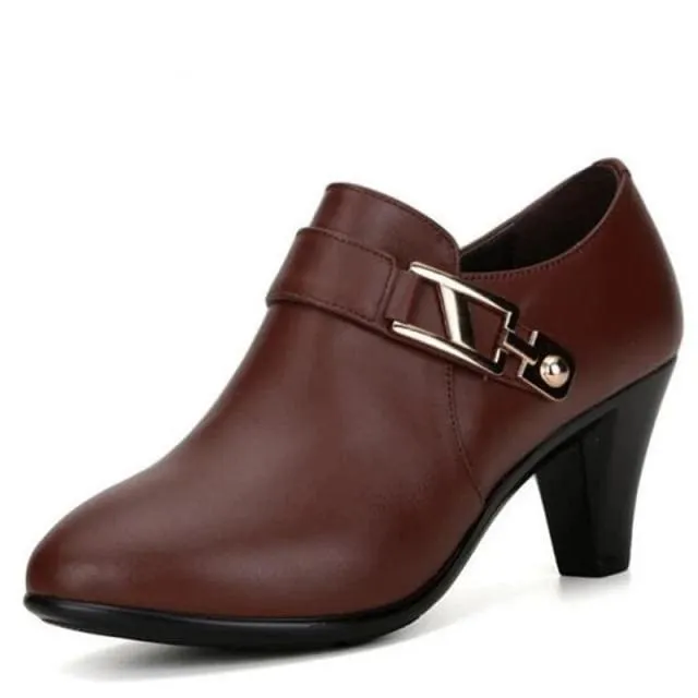 Genuine Leather Elegant Spike Heels Business Dress Fashion Women Shoes