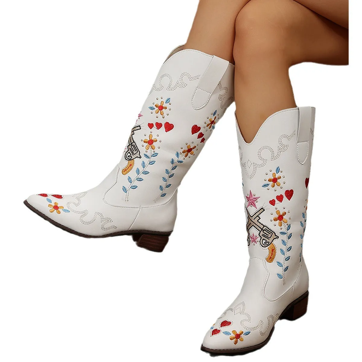 Long Embroidered Chunky Boot