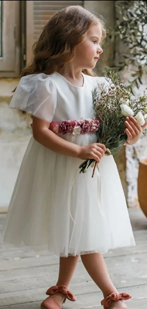Lovely Round Neck A Line Tulle Flower Girl DressesGTE2138