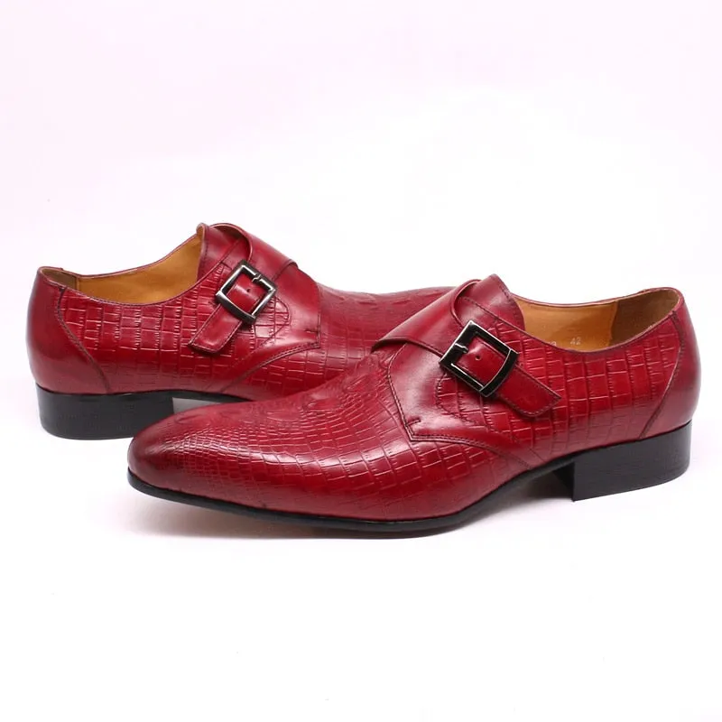 Luxury CrocLeather Pointed Toe Monk Straps