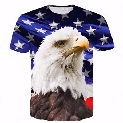 Men Women Harajuku Sexy Rock Prints tshirts Cool Lions Wolf Flag Eagle 3D t shirt Male Female Vintage t shirts tees