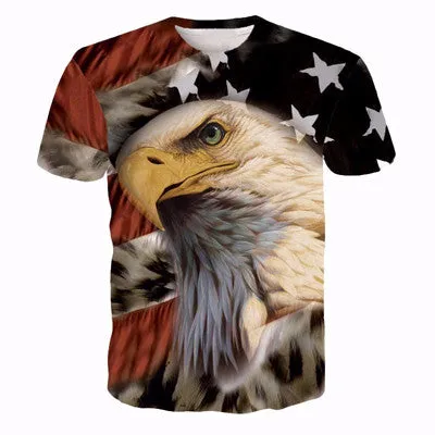 Men Women Harajuku Sexy Rock Prints tshirts Cool Lions Wolf Flag Eagle 3D t shirt Male Female Vintage t shirts tees