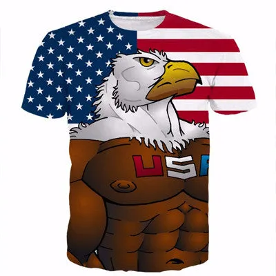 Men Women Harajuku Sexy Rock Prints tshirts Cool Lions Wolf Flag Eagle 3D t shirt Male Female Vintage t shirts tees